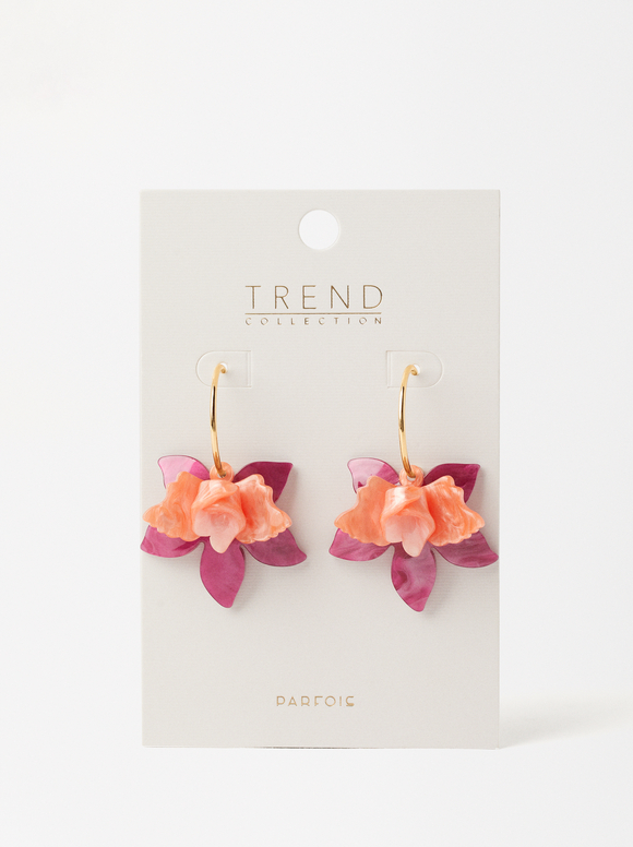 Flower Hoop Earrings, Fuchsia, hi-res