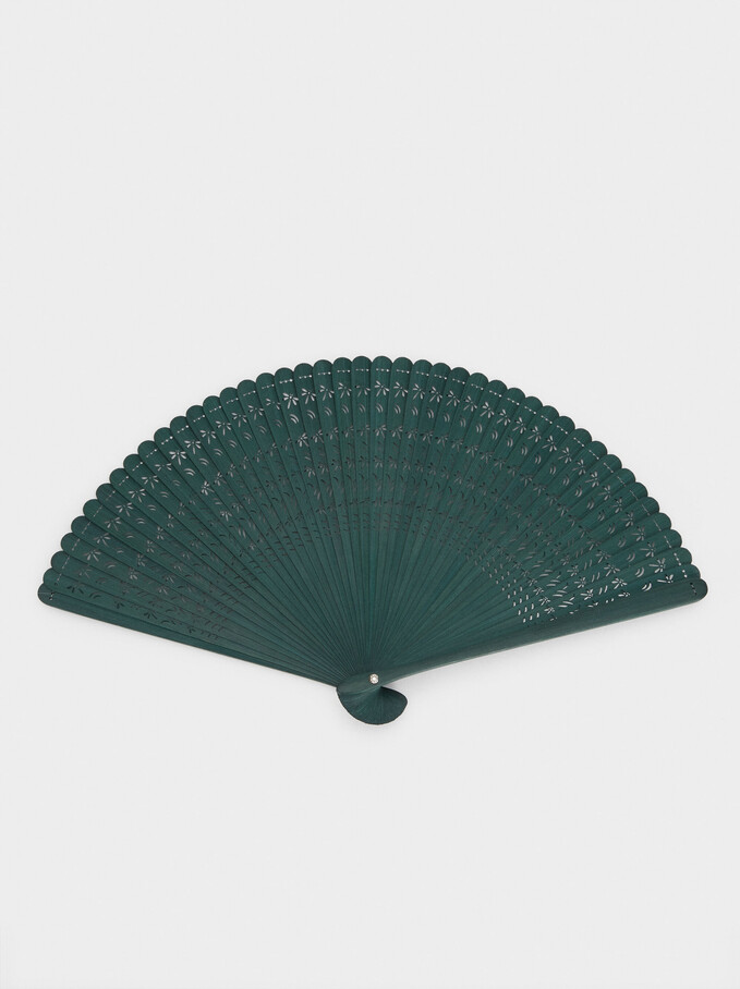 Perforated Fan With Tassel, Green, hi-res