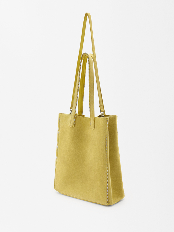 Leather Tote Bag With Pendant - Limited Edition, Yellow, hi-res
