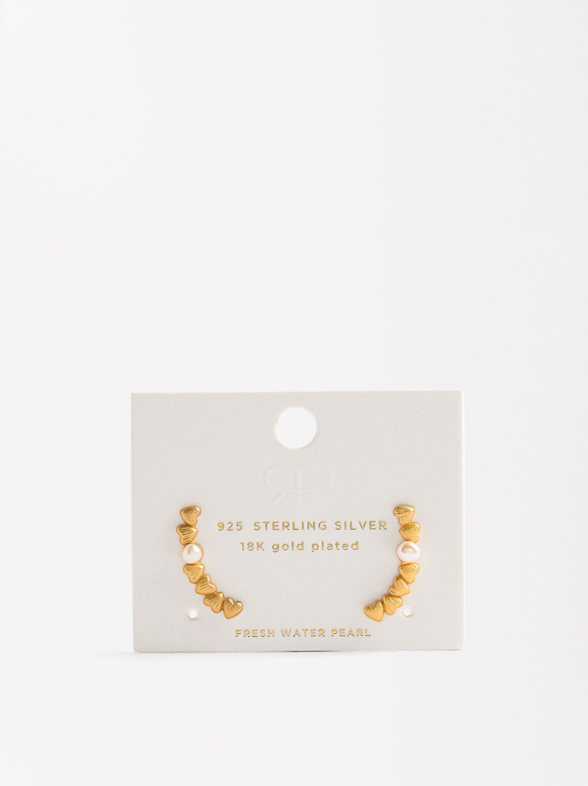 Earrings with hearts and freshwater pearls - 925 sterling silver image number 4.0