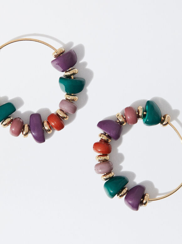 Boucles D'Oreilles Dorées Avec Perles Fantaisie, Multicolore, hi-res