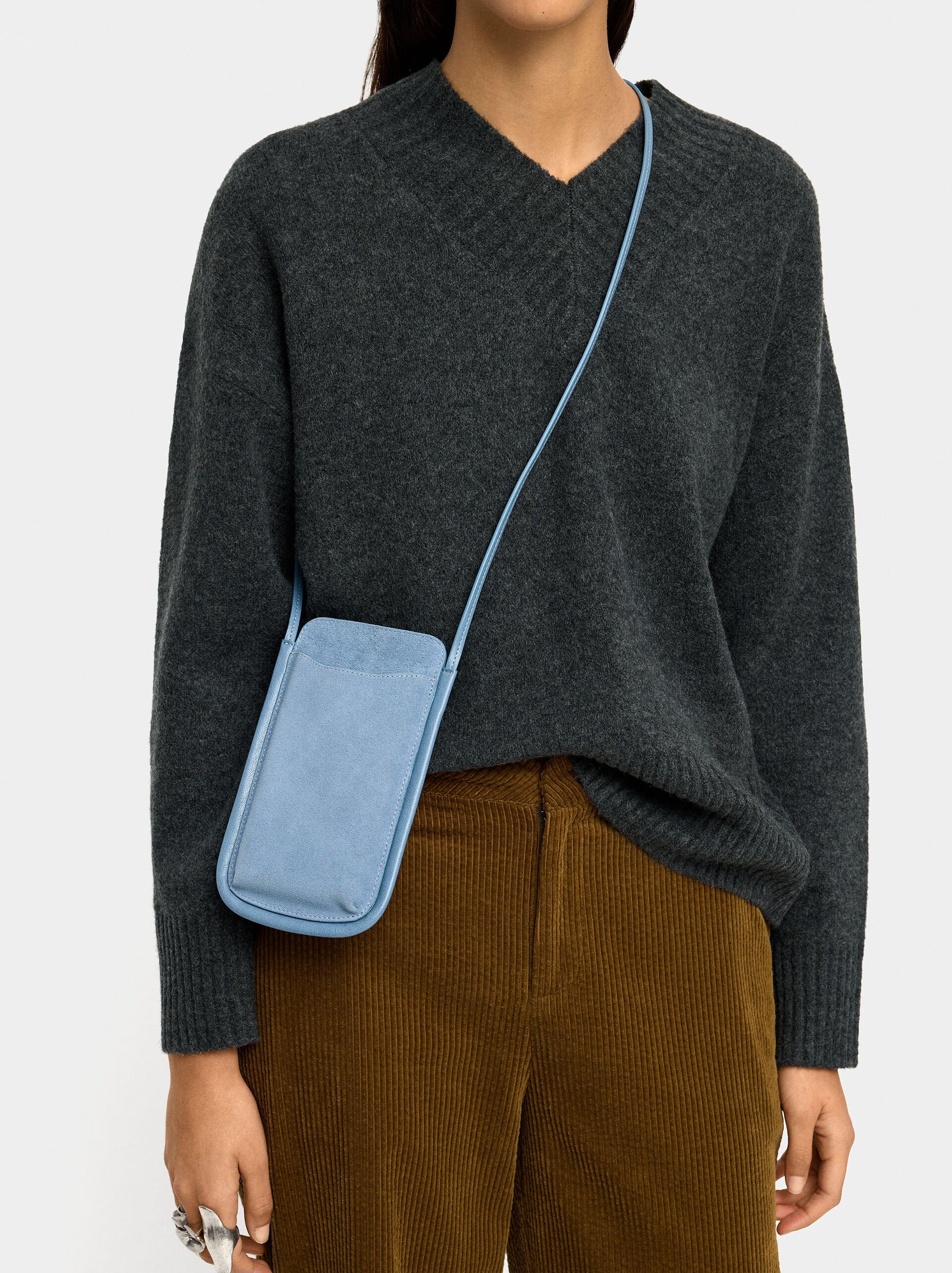 Mobile phone bag with leather details image number 1.0