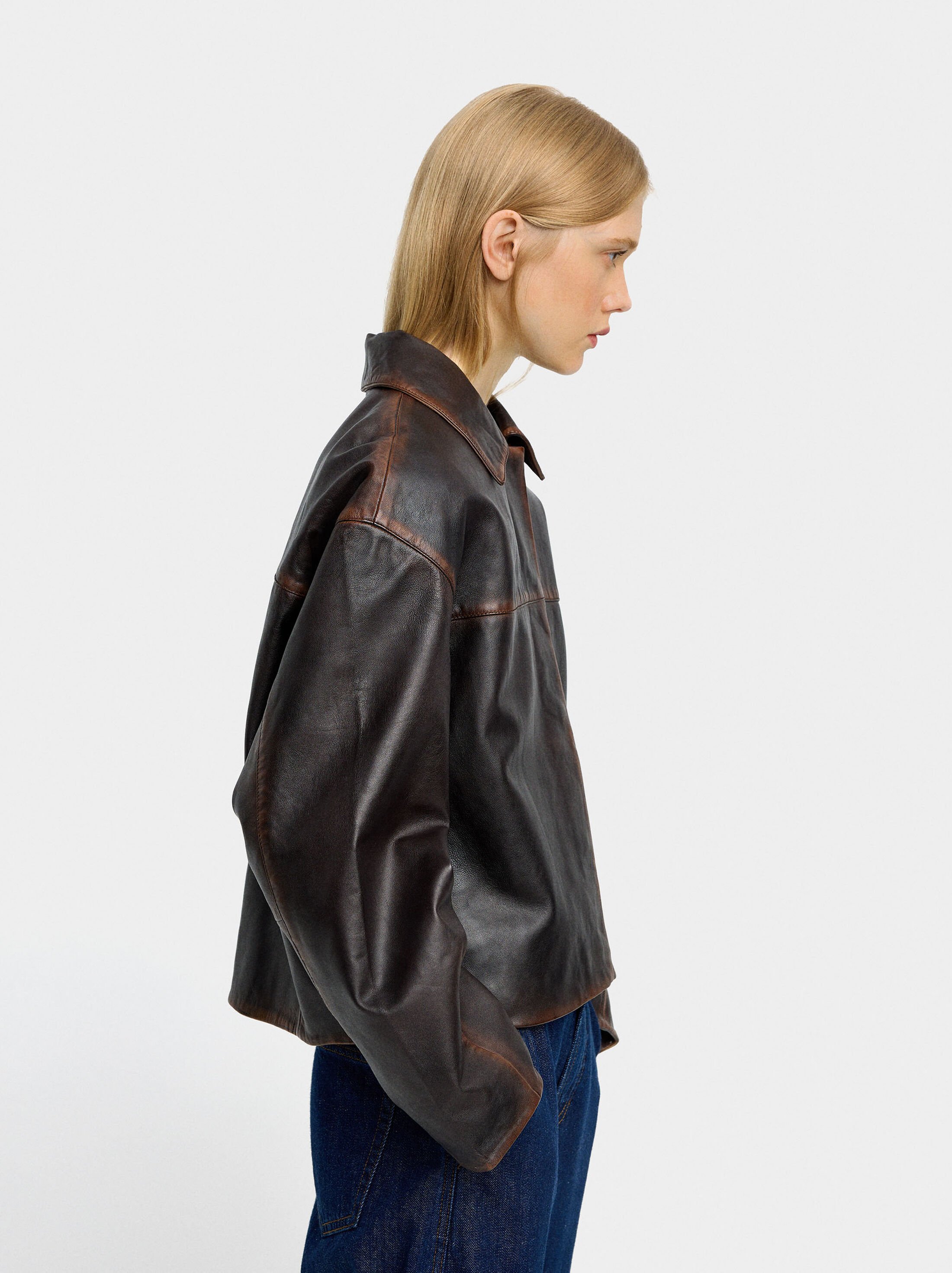 Leather jacket with topstitching image number 3.0