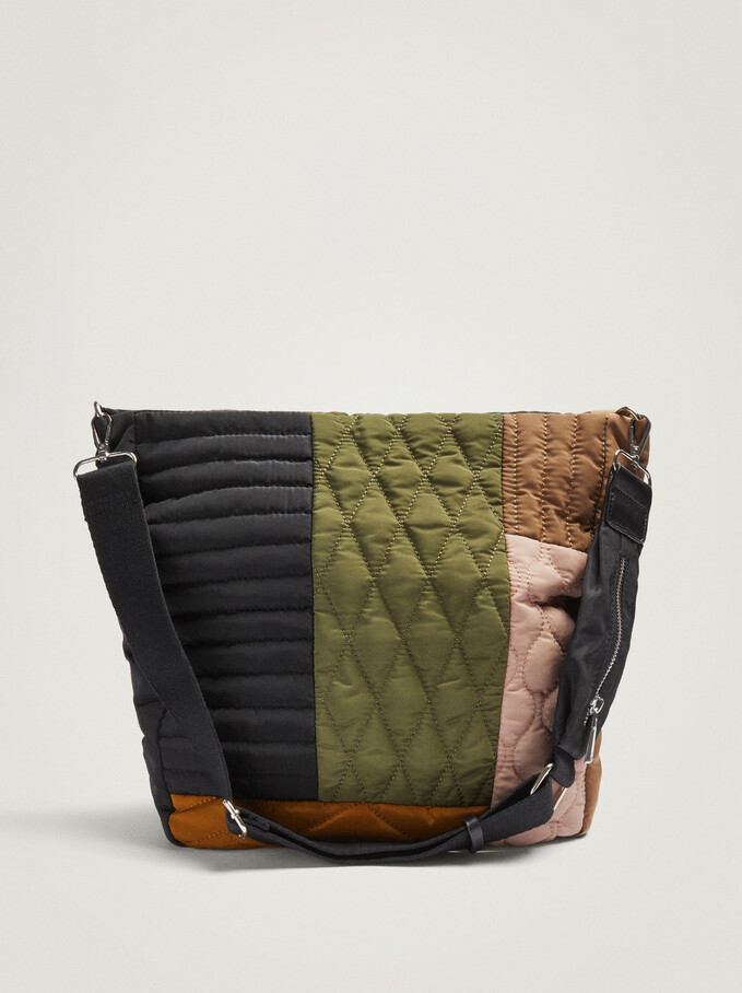 Quilted Nylon Shoulder Bag, Khaki, hi-res