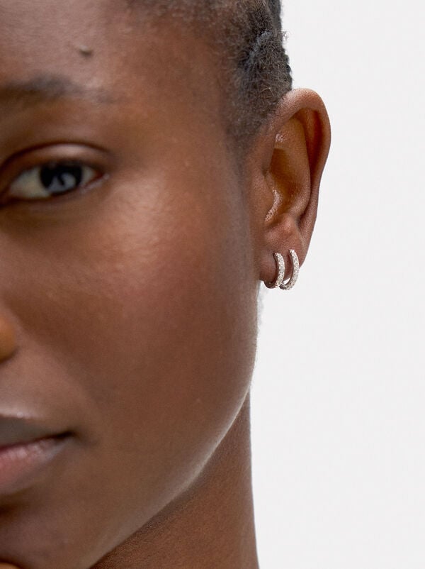Double-effect hoops with zirconias - 925 sterling silver