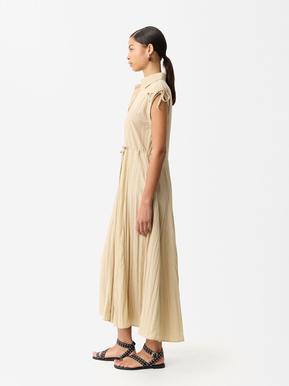 Dress With Gathered, Beige, hi-res