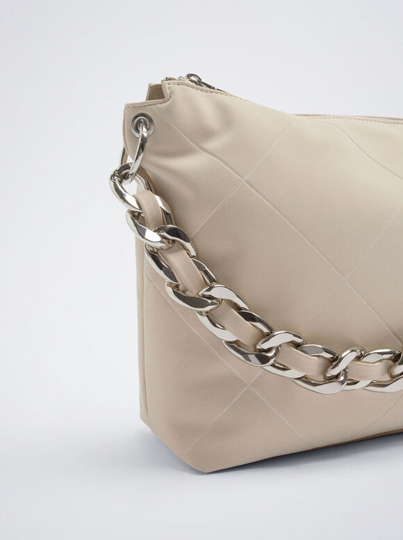 Shoulder Bag With Chain, Ecru, hi-res
