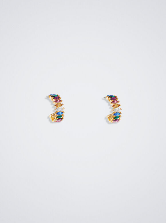 Metallic Golden Hoop Earrings, Multicolor, hi-res