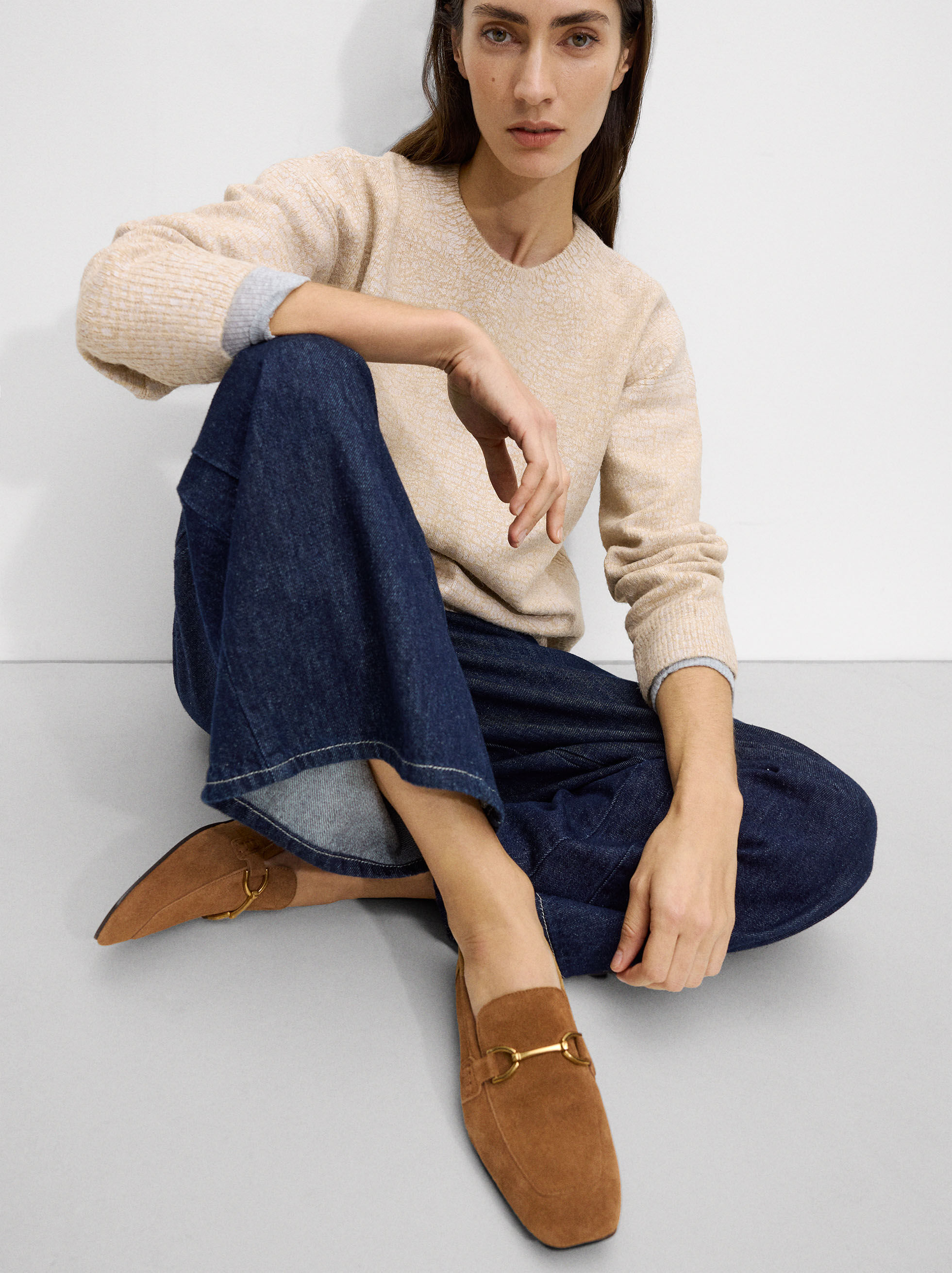 Suede Leather Loafers With Buckle Beige Parfois