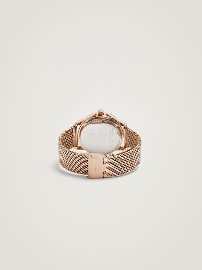 Watch With Stainless Steel Metallic Mesh Strap, Rose Gold, hi-res