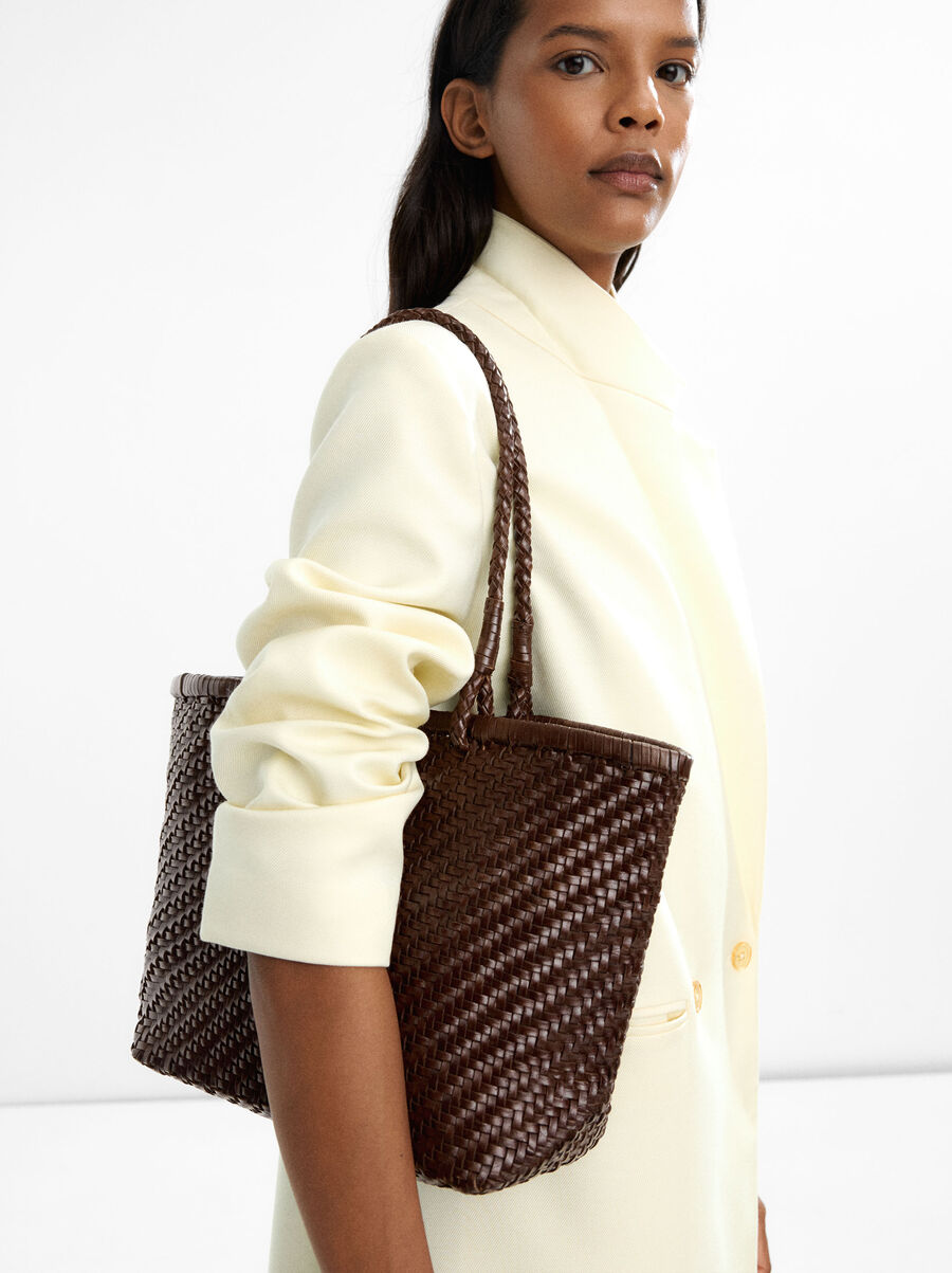Woven leather shopper bag