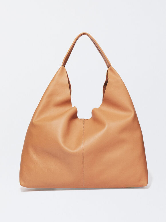 Online Exclusive - Leather Shoulder Bag, Camel, hi-res