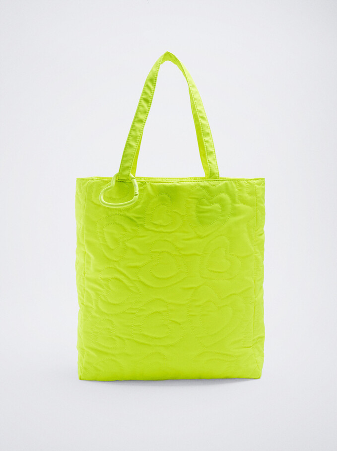 Nylon Heart Shopper Bag, Green, hi-res
