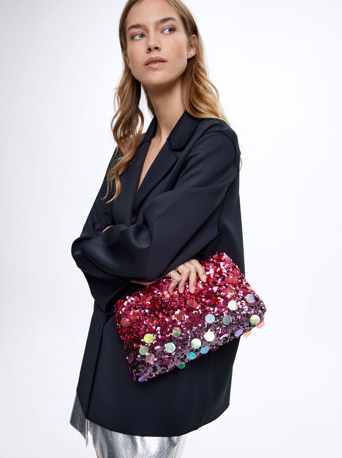 Party Handbag With Sequins, Red, hi-res