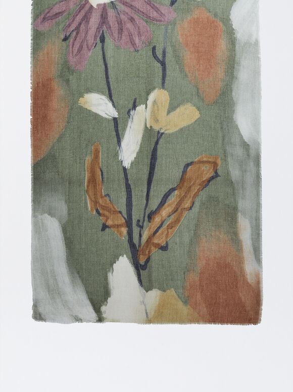 Floral Print Scarf, Multicolor, hi-res