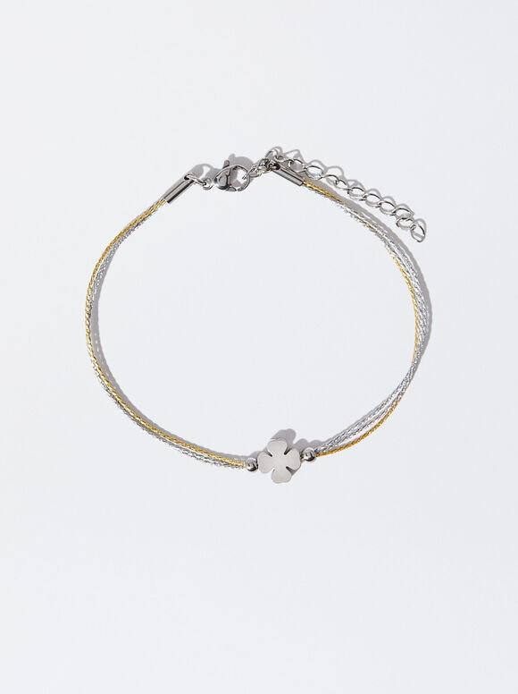 Stainless Steel Bracelet With Shamrock, Silver, hi-res
