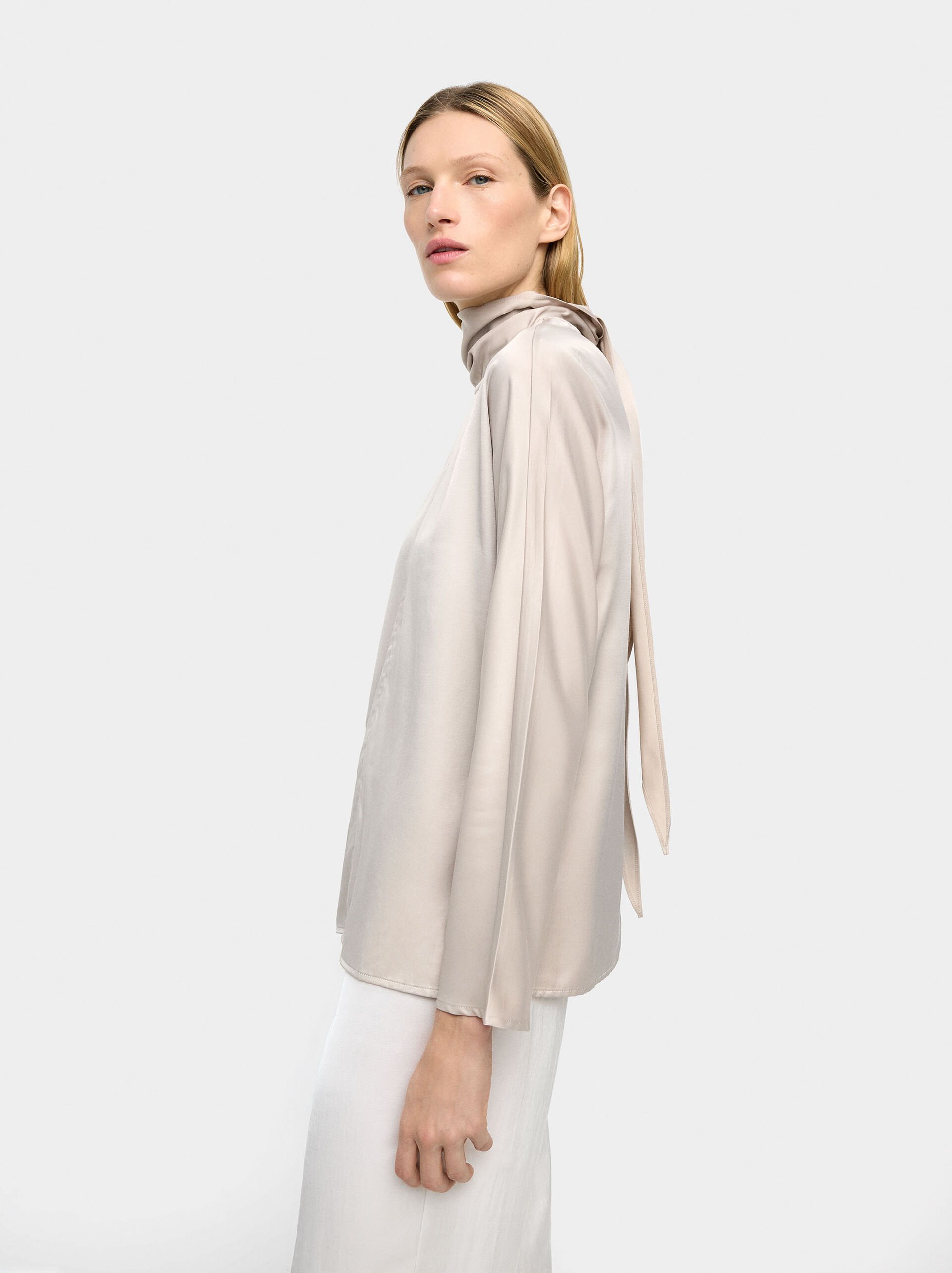 Satin blouse with high neck image number 3.0