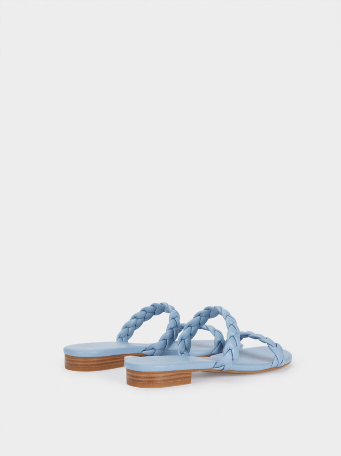 Flache Sandalen Mit Geflochtenen Riemchen, Blau, hi-res
