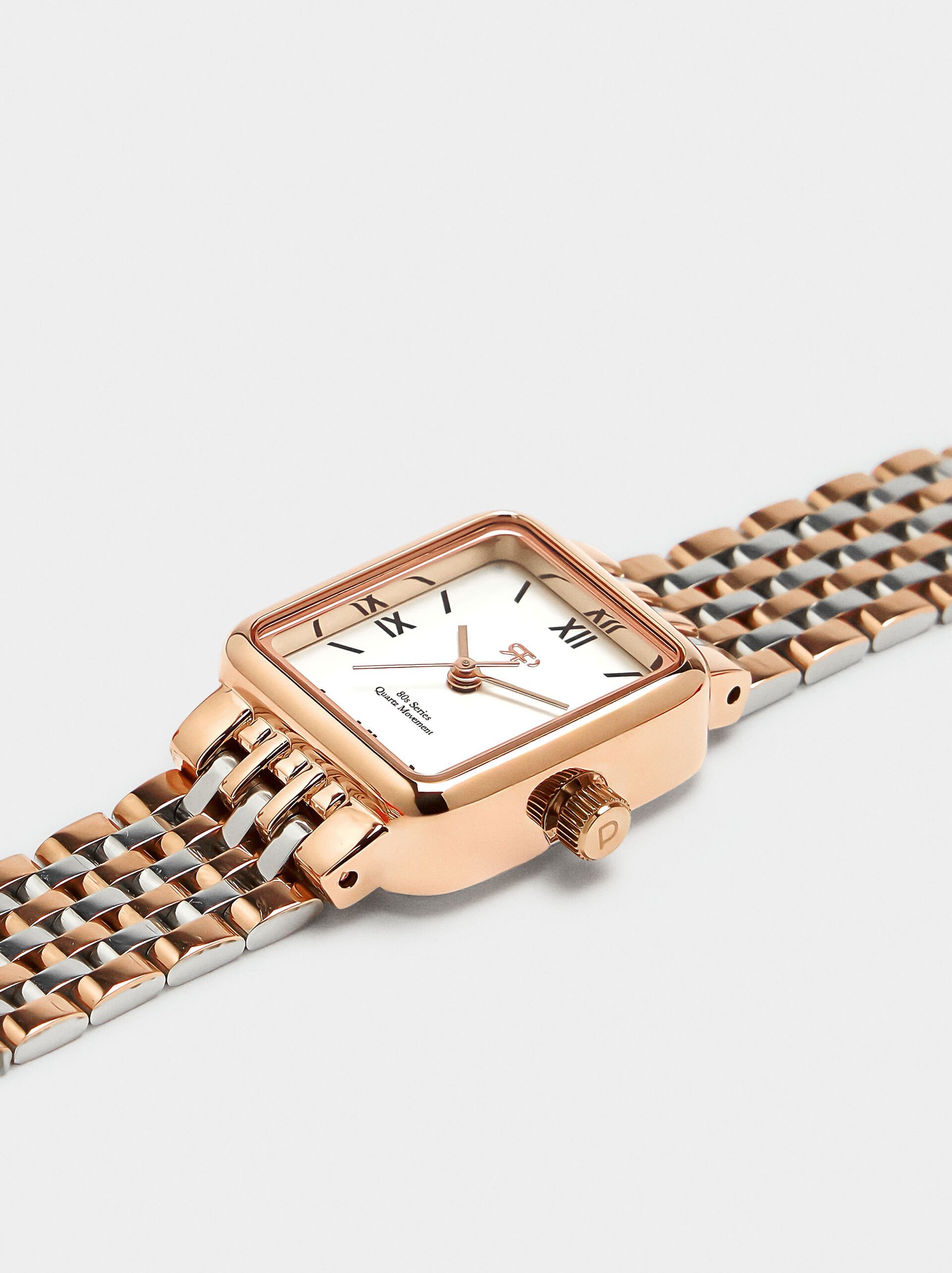 Square watch with a stainless steel bracelet image number 1.0