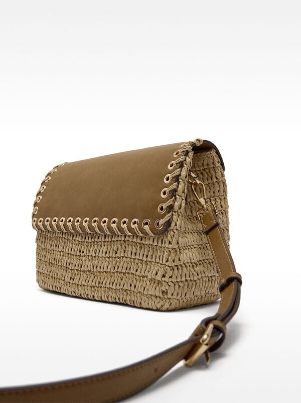 Straw-effect crossbody bag with flap