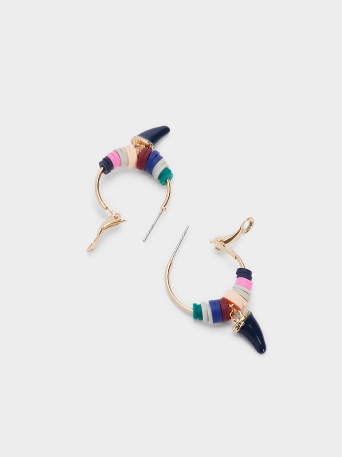 Hoop Earrings With Horn And Beads, Multicolor, hi-res