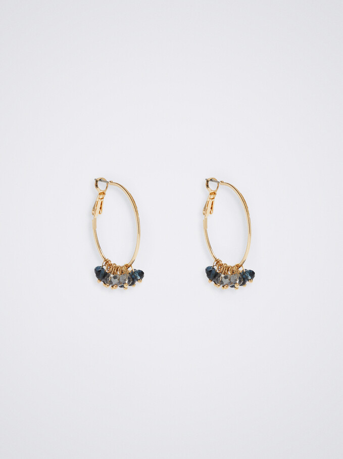 Hoop Earrings With Crystals, Blue, hi-res