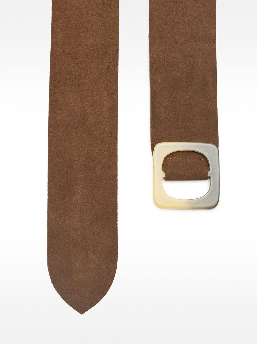 Leather belt with square buckle