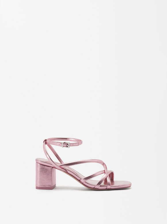 Online Exclusive - Metallic Strap High Heel Sandals, Pink, hi-res