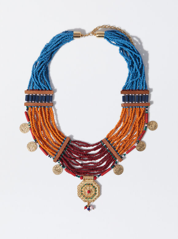 Online Exclusive - Necklace With Beads And Medals, Multicolor, hi-res