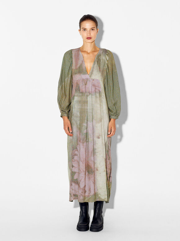 Printed Long Dress, Multicolor, hi-res