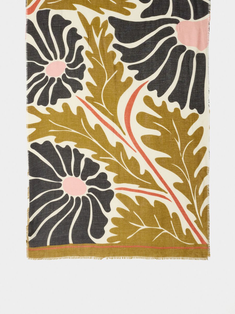 Floral printed scarf with wool