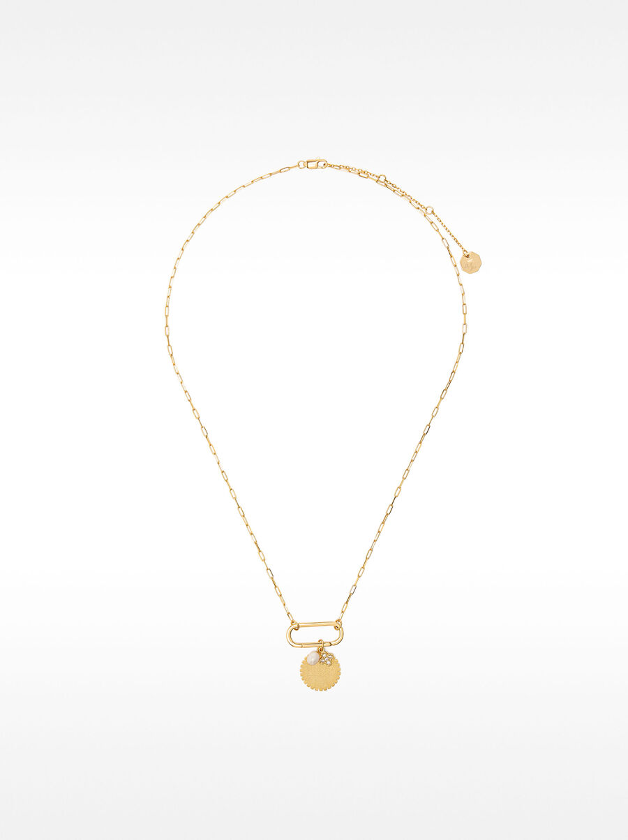 Link necklace with medal and freshwater pearl - 925 sterling silver