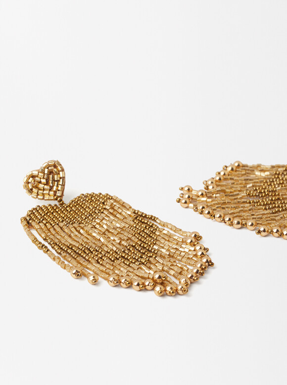 Beads Maxi Earrings, Golden, hi-res