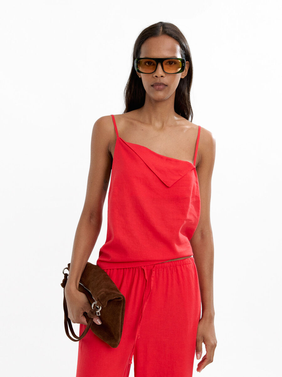 Linen-blend strappy top