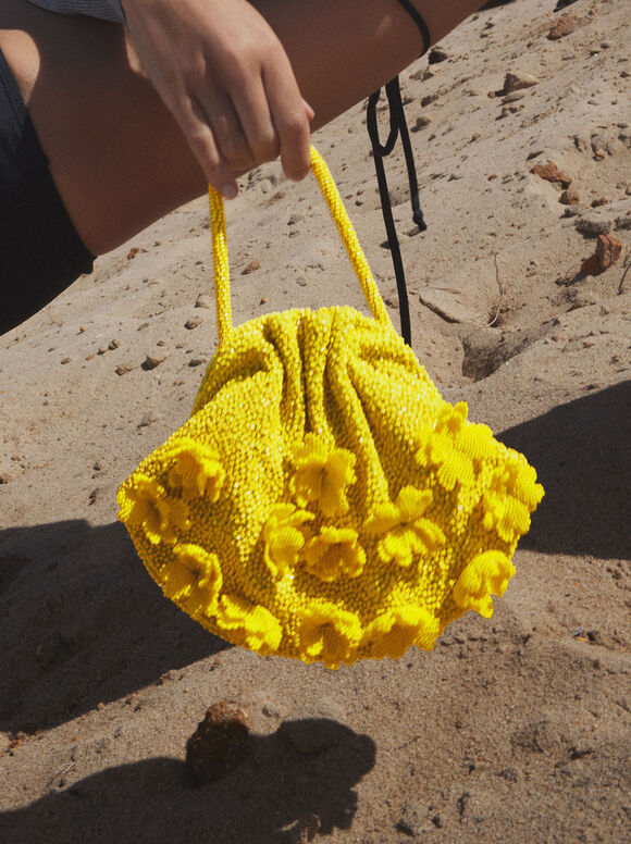 Bolso De Mano Con Abalorios, Amarillo, hi-res