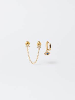 Golden Earrings Set, Multicolor, hi-res