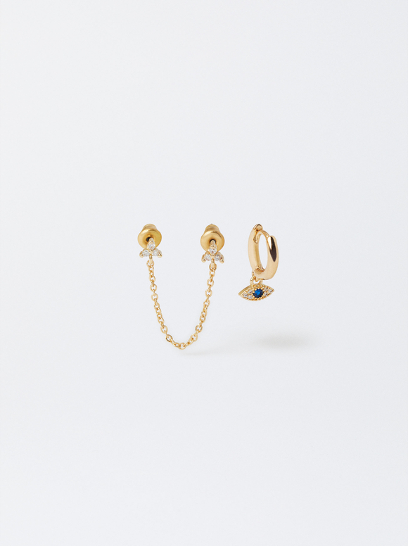Golden Earrings Set, Multicolor, hi-res