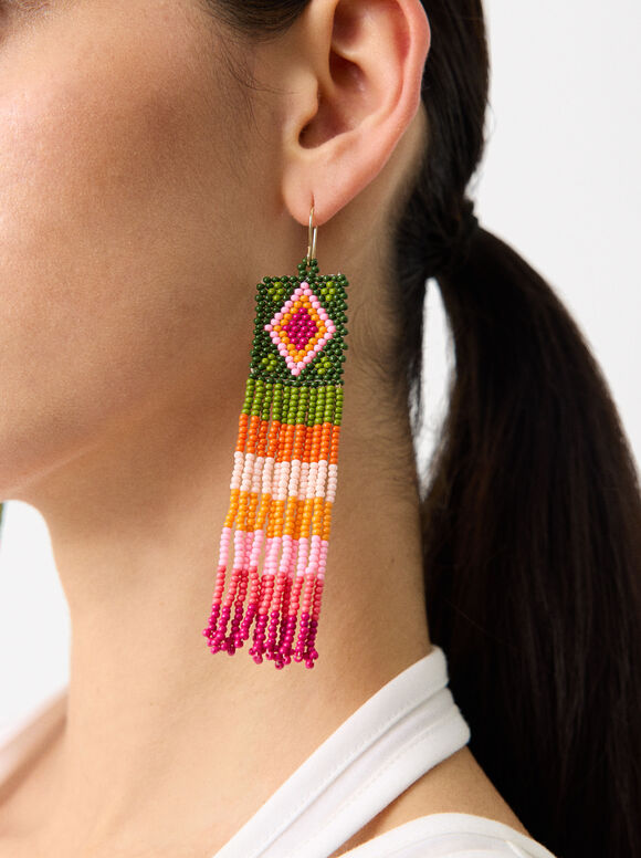 Long Beaded Earrings, Multicolor, hi-res