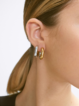 Two-Tone Hoop Earrings, Multicolor, hi-res