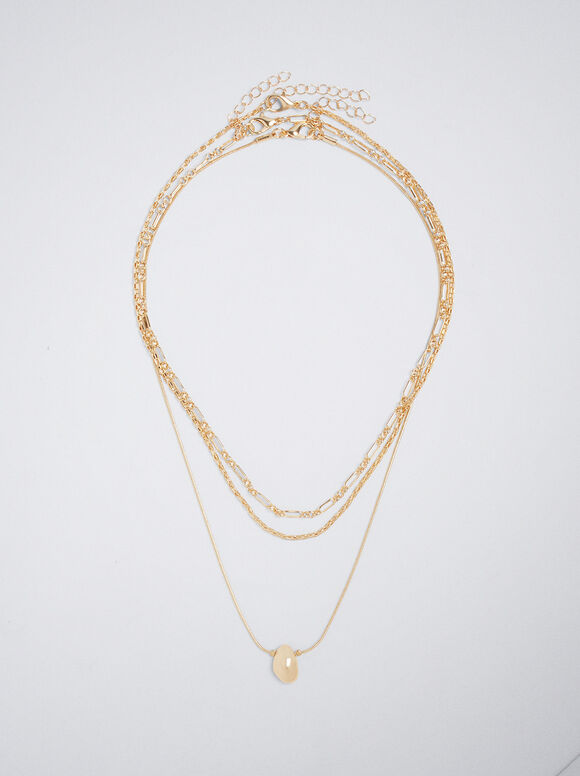 Set Of Golden Necklaces, Golden, hi-res