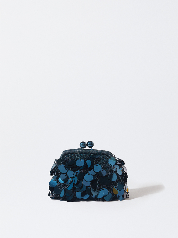 Party Clutch With Beads, Blue, hi-res