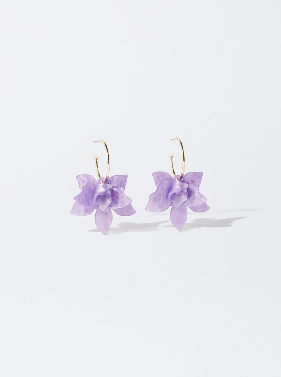 Flower Earrings, Purple, hi-res