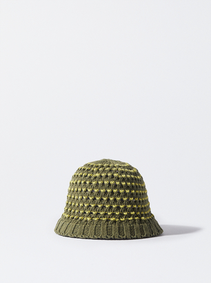 Knitted Bucket Hat, Khaki, hi-res
