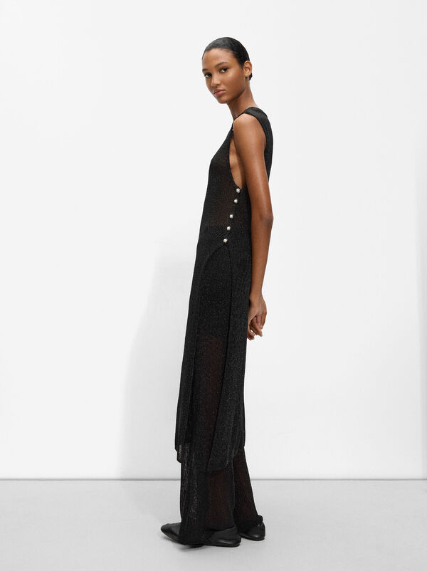Lurex-Strickkleid mit seitlichem Schlitz