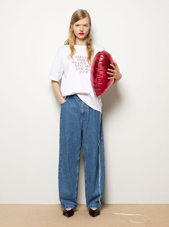 Online Exclusive - T-Shirt En Coton Love, Blanc, hi-res