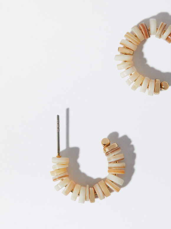Hoop Earrings With Shell, Golden, hi-res