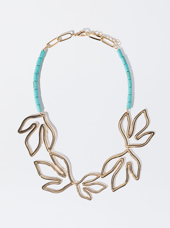 Necklace With Stones And Leaf, Blue, hi-res