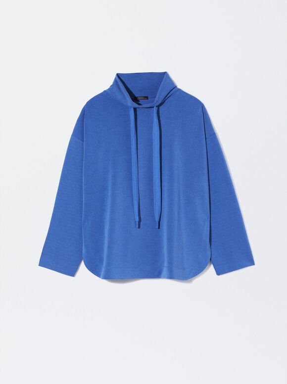 High-Neck Modal Sweatshirt, Blue, hi-res