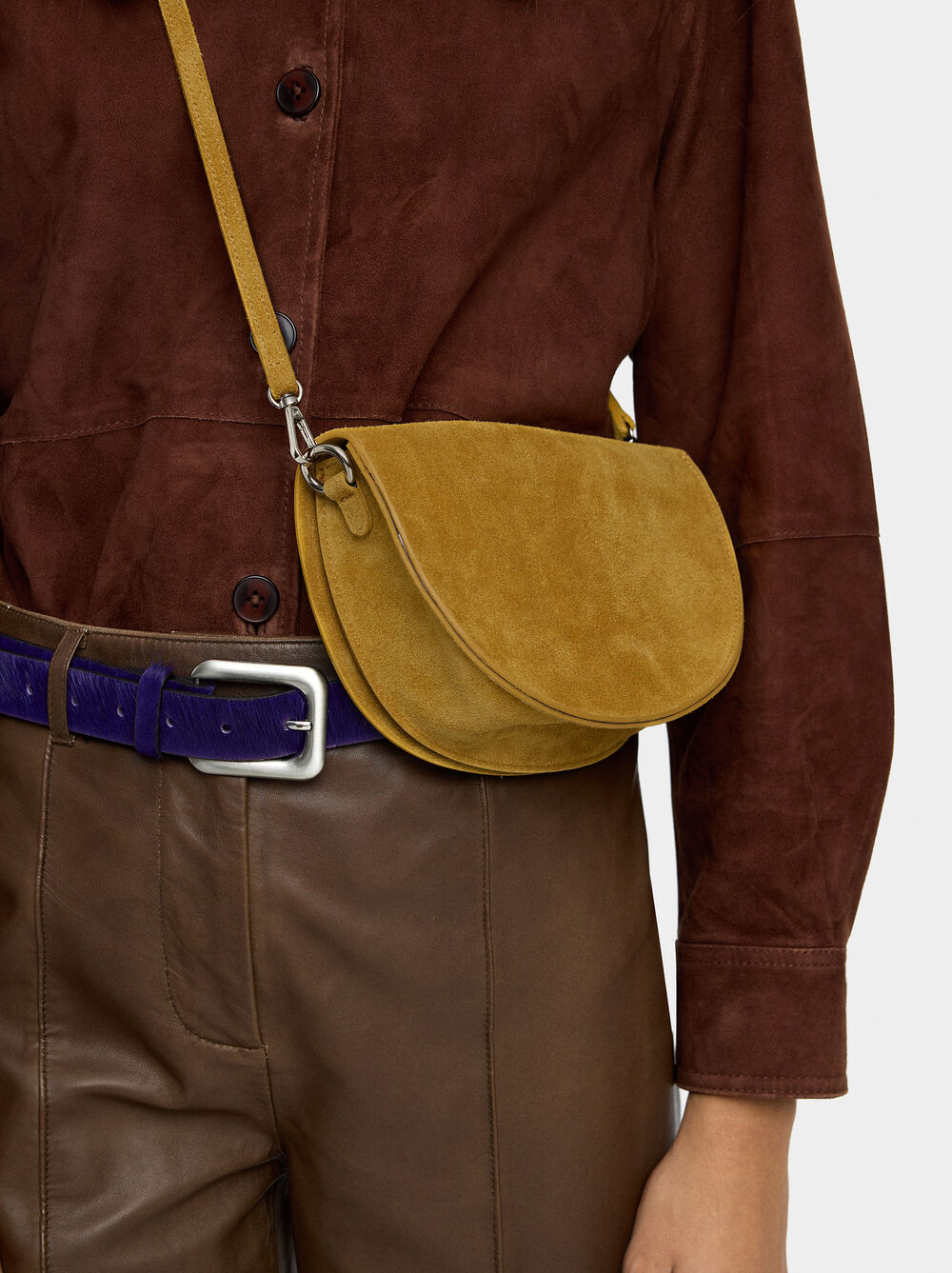Suede crossbody bag with flap