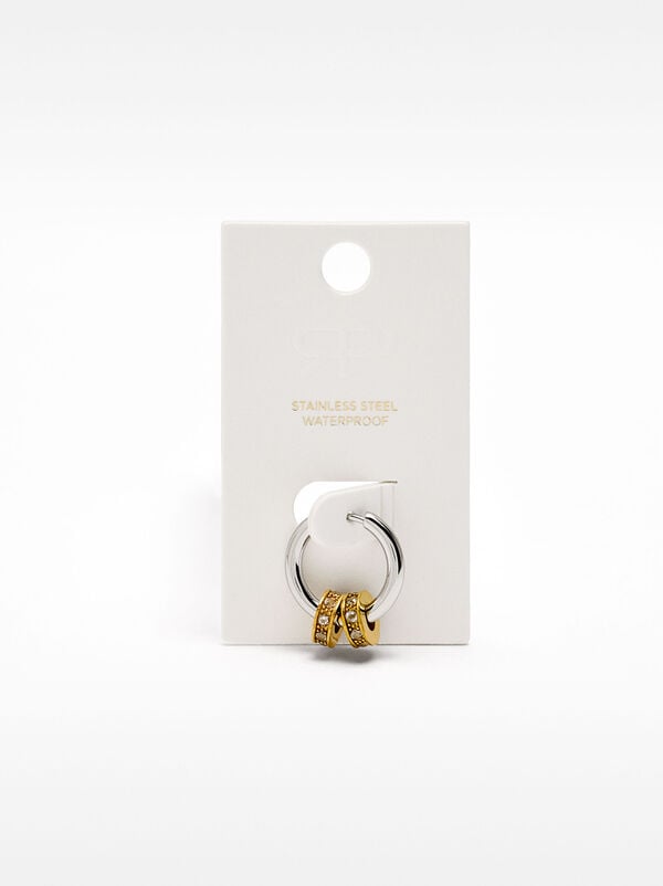 Single hoop earring with crystals - stainless steel
